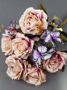 Букет роз с бабочками 9 гр 47см (граф-фиол бел крем свек роз кр-сир)