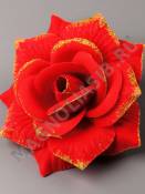 Роза бархат красная с золотом 5сл 15,5см